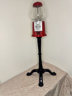 Classic Red Gumball Machine on Stand