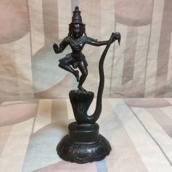 Krishna and Kaliya- Kalinga Krishna 6¼” black brass statue
