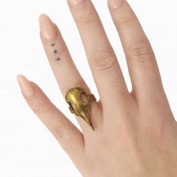 Size 6 Brass Bird Skull Plague Doctor Statement Ring Gothic Boho Jewelry