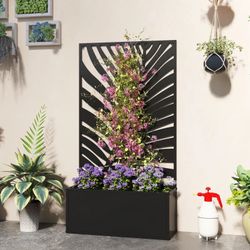 Outsunny Metal Garden Bed with Trellis for Climbing Plants, Freestanding or Wall Mounted Flower Bed for Garden, Patio, Balcony