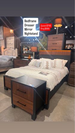 4-Piece Bedroom Set with Bedframe, Dresser, Mirror & Nightstand