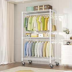 FUTASSI P3 Rolling Clothes Rack, Clothing Racks for Hanging Clothes, Heavy Duty Garment Rack with Wheels, Freestanding Portable Closet Organizer 39.4'