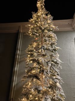 Glitzhome 11ft Pre-Lit Flocked Pencil Spruce Artificial Christmas Tree 