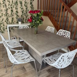 Dining Table Gray Set Six Chairs