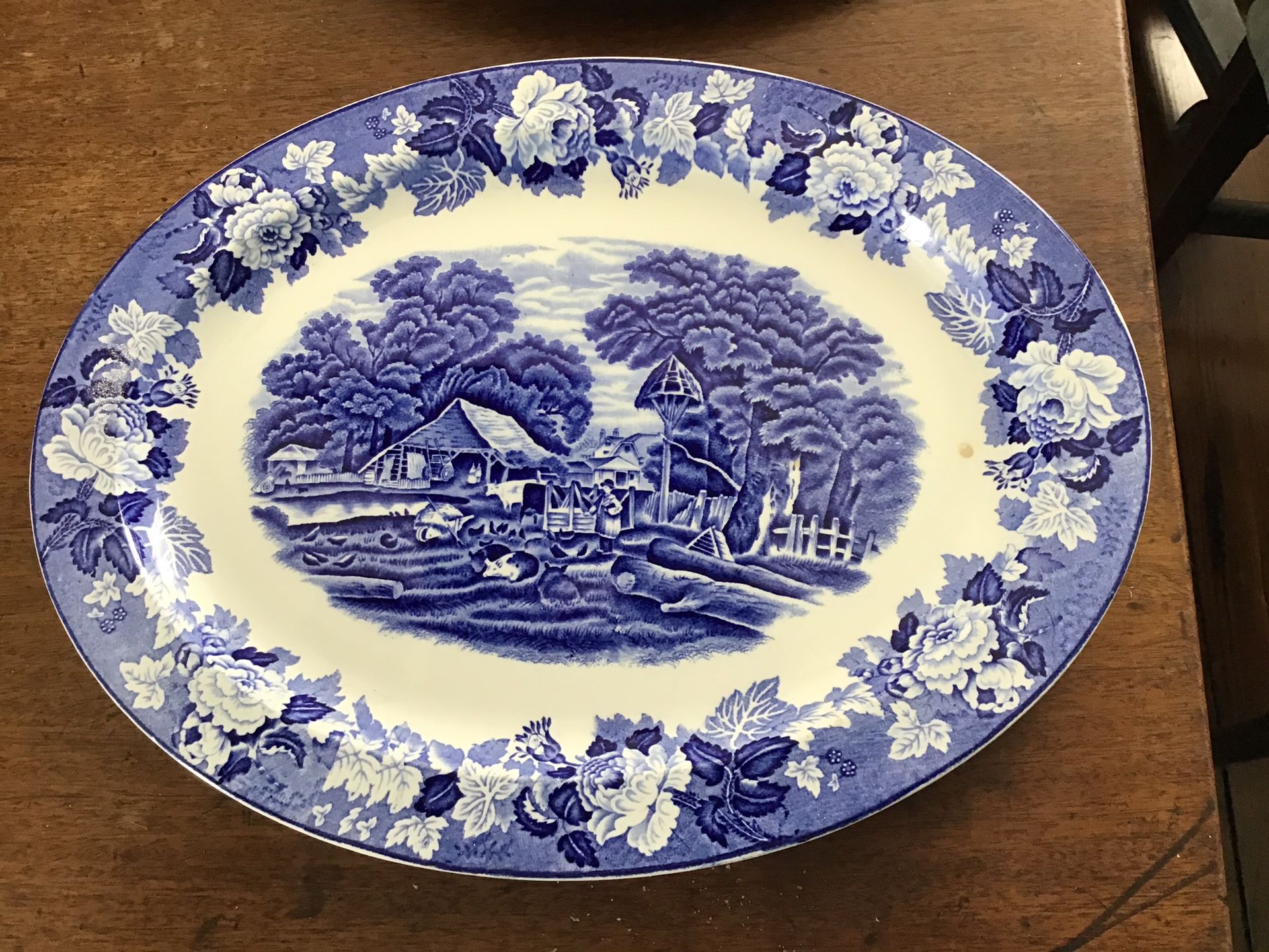 2 platters. Enoch Woods “English Scenery” Woods Ware transfer ware 12” and 14”. Wonderful for Family Gatherings!