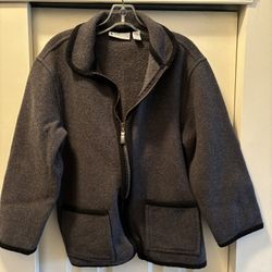 Woman’s Wool Jacket, Marsh Landing, medium, gray, zippered, collar, very good condition.