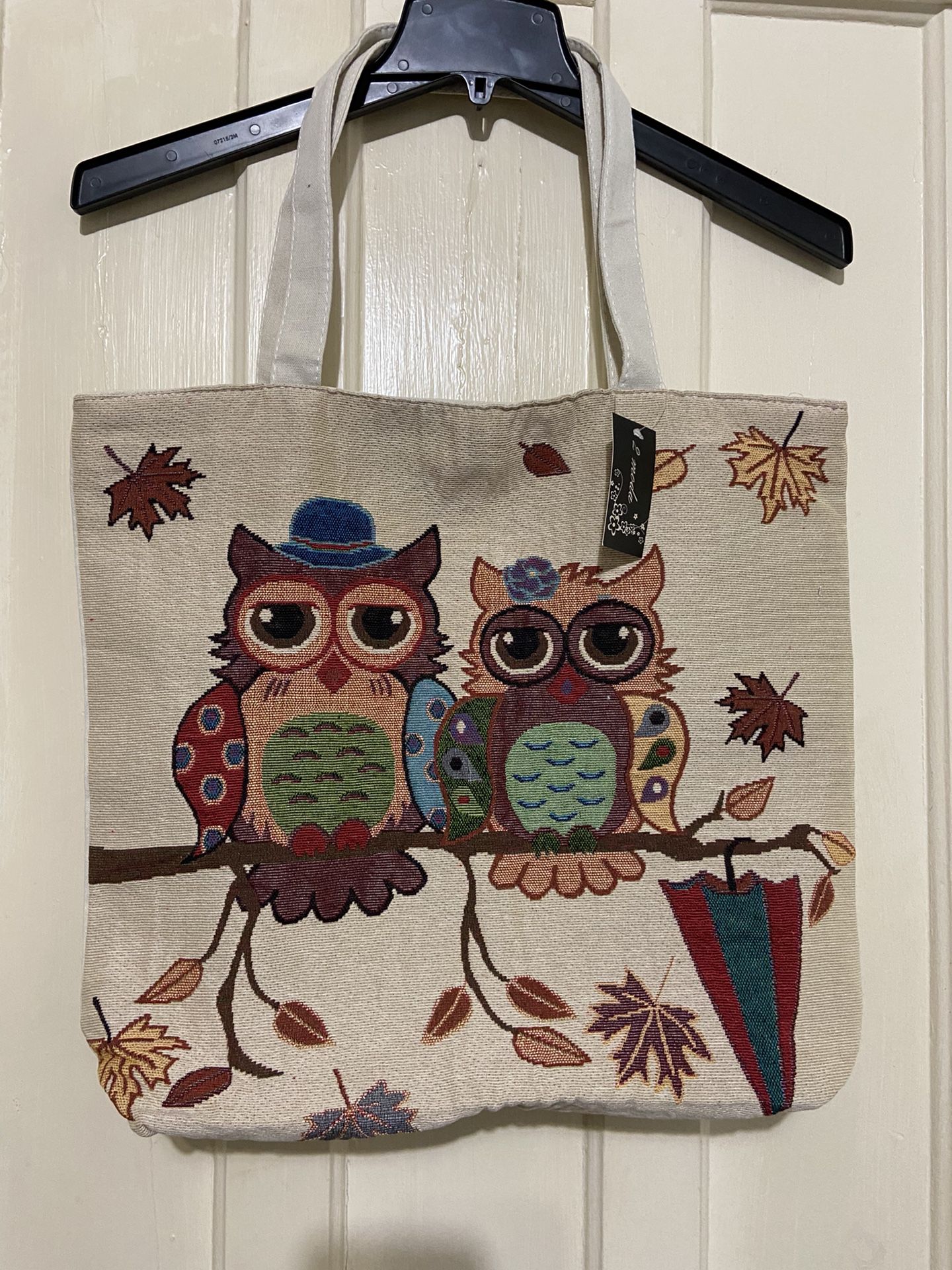 1pc Canvas Bag Night Owl Pattern Pouch Fashion Embroidery Bag Shoulder Bag, New