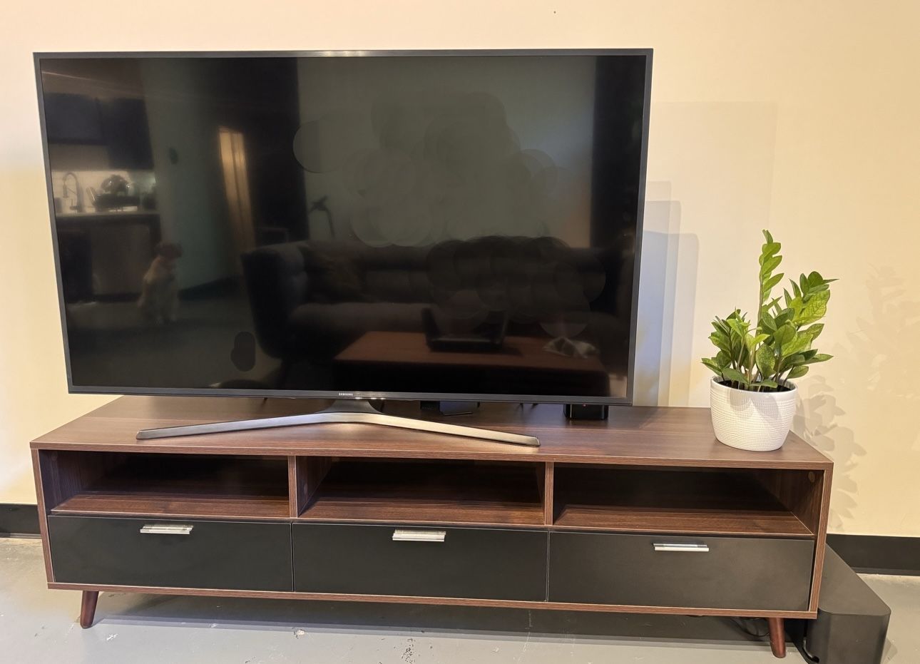 TV Entertainment Center With 3 Drawers, LED (Walnut)