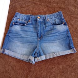 No Boundaries Jean Shorts Womens Juniors 15 Blue Denim High Rise Cuffed Hem