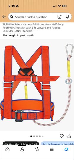 TRSMIMA Safety Harness Fall Protection - Half-Body Roofing Harness kit with 6 ft Lanyard and Padded Shoulder - ANSI Standard