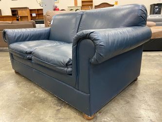 ETHAN ALLEN Navy Blue Leather Loveseat