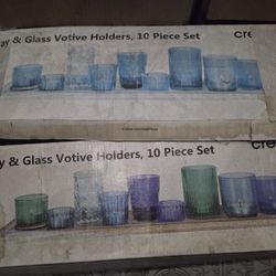 Wood Tray & Votive Holders, 10 Piece Set