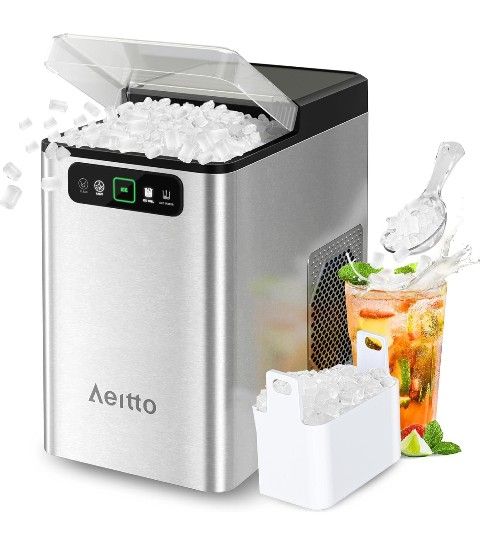 Nugget Ice Maker 40Lbs/24H, Countertop Soft Chewable Ice Pebble Ice Machine, One-Click Operation, Auto Self-Cleaning Ice Makers with Scoop&Basket for 