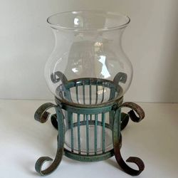 Vintage Iron And Hurricane Glass Votive Candle Holder