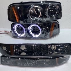99 to 06 GMC Sierra Yukon Denali Smoked Projector Headlights Luces Miucas Calaveras proyectores LED