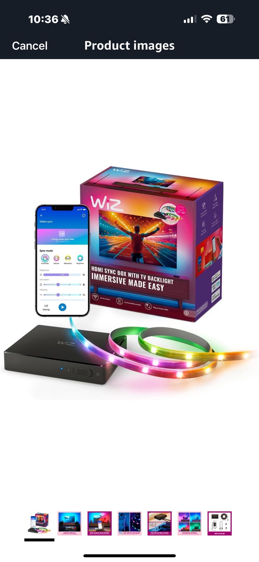 WiZ HDMI Sync Box with TV Backlight – Syncs Light to Your Movies, Games and Music - HDMI 2.0 – Supports 4K at 60Hz - RGBIC LED Strip for 55-65 Inch TV