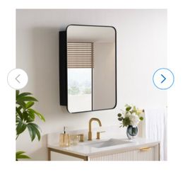 WELLFOR 24-in x 32-in Surface/Recessed Mount Black Mirrored Rectangle Soft Close Medicine Cabinet W7 LEA2432MB-LR