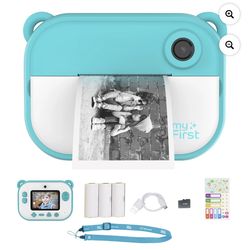 myFirst Camera Insta 2 Kids Instant Print Camera, 12MP Photos 1080P Video, microSD Card, Neck Lanyard, Thermal Printing, Waterproof (Blue) - Gift for