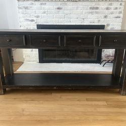 Contemporary Black Console Table with 4 Drawers and Integrated Storage
