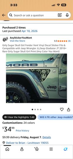 Jeep sugar skull decal