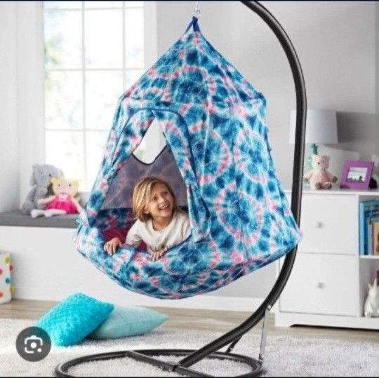Brand New In Box Hanging Chair/tent For Kids With LEd Lights And Cushion For Extra Comfort, Storage Pockets,For Any Room Holds Upto 350lbs