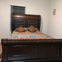 Queen Bed And Chest & Mirror With Mattress 