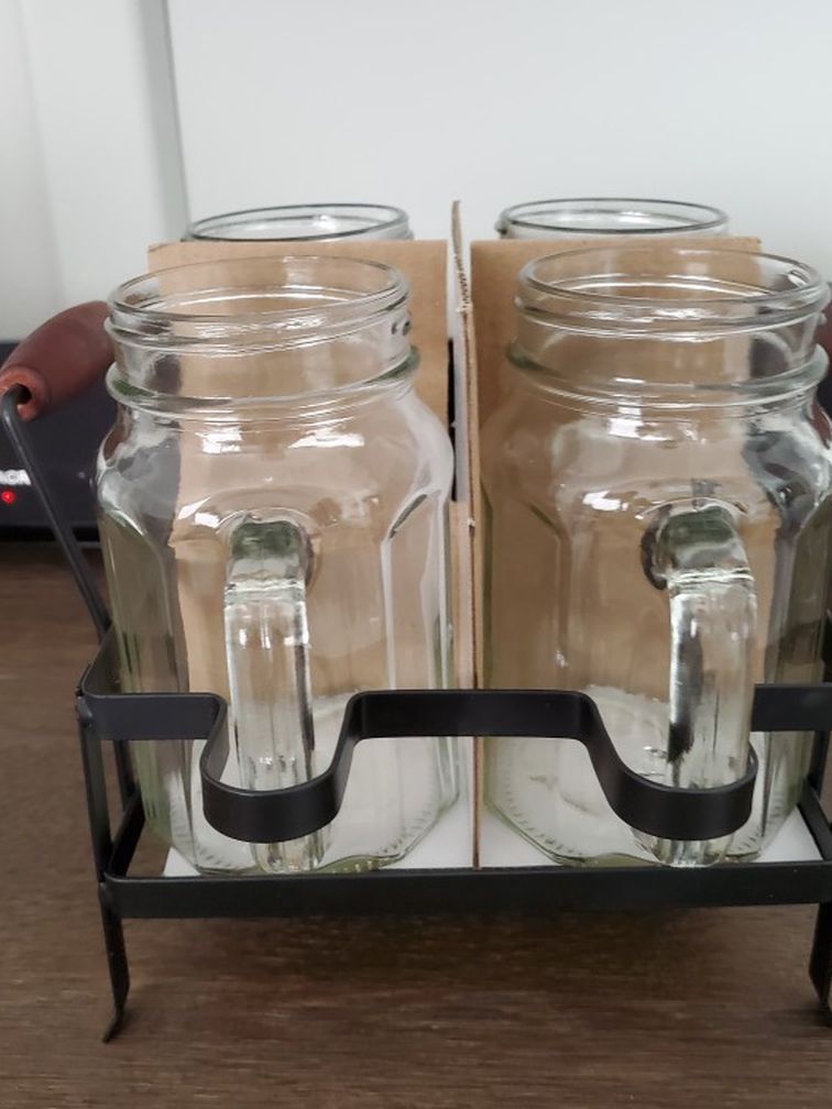 4 jar metal and glass decor with storage rack/ SALE PENDING