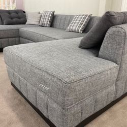 
🗨ASK DISCOUNT COUPON☆ sofa Couch Loveseat living room set sleeper recliner daybed futon options◇Grayson Gray Linen Double Chaise Sectional 
