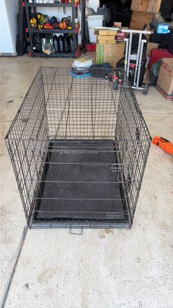 Large collapsible dog crate with tray and pad
