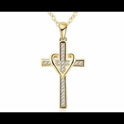 925 Sterling Silver Heart In Cross Stunning Necklace 