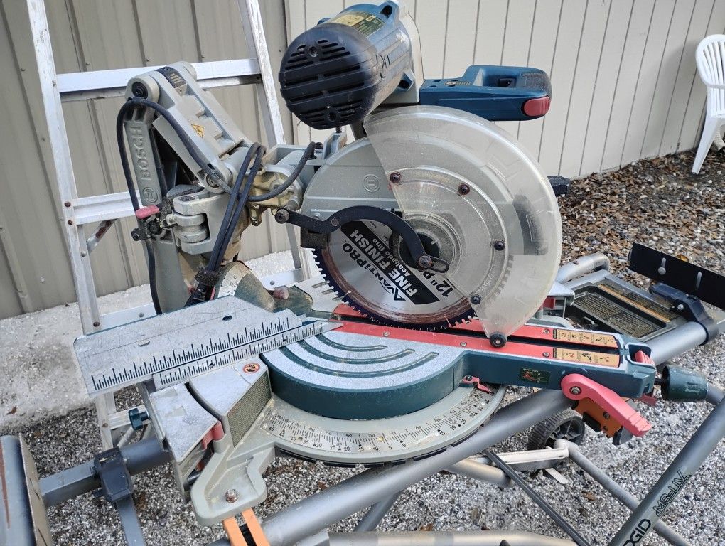Bosch GCM12SD Miter Saw/ With Rigid MS-UV Stand Cart