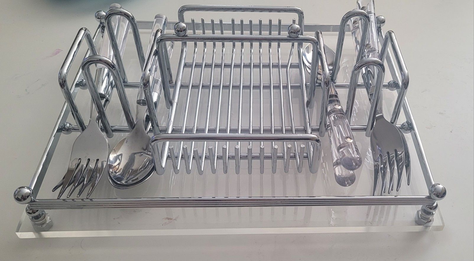 Vintage Wm. A Rogers Flatware Caddy Chrome Acrylic Oneida Stainless Steel