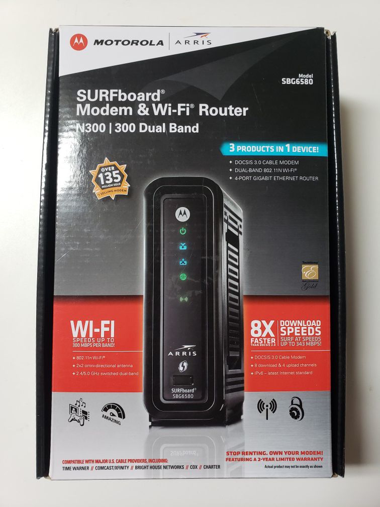 ARRIS SURFboard SBG6580 DOCSIS 3.0 Cable Modem/ Wi-Fi N300 2.4Ghz + N300 5GHz Dual Band Router