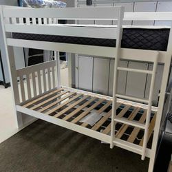 Canberra White  Twin Over Twin Bunk Bed, Furniture