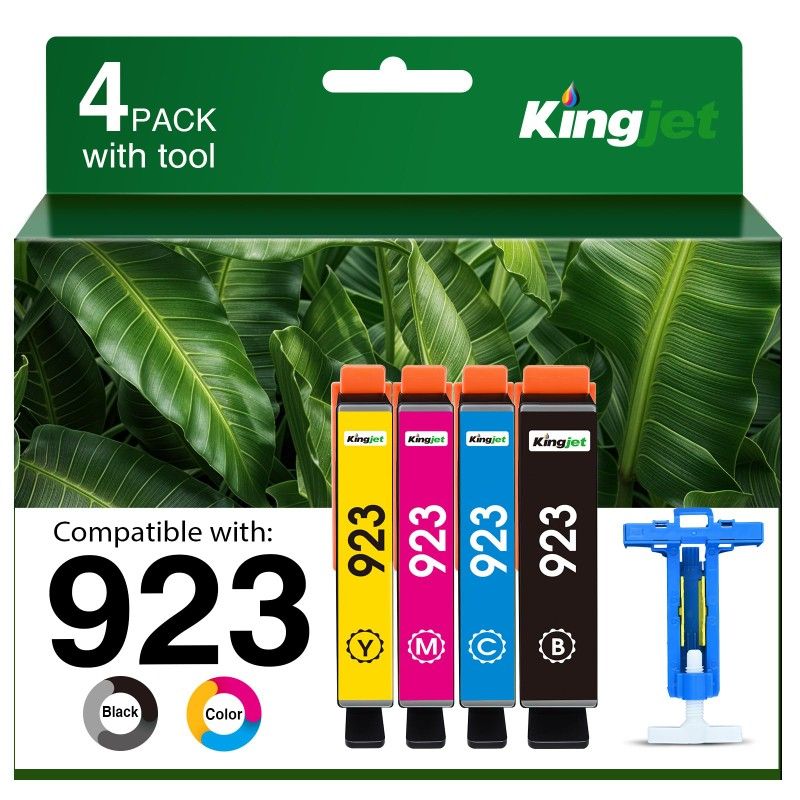 Kingjet 923 Ink Cartridges Combo Pack Without Chip High Yield Compatible for HP 923 Ink Cartridges 923XL Work for HP OfficeJet Pro 8130e 8135e 8139e 8