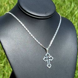 Jewelry 925 sterling silver Cuban link chain necklace cross pendant chain 24.00” 3.20mm 13.10g