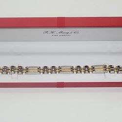 Macy's Mens Diamond Bracelet 1/2 CTTW In Stainless Steel with Yellow Gold IP Trim , New In Box (8.5"x.5")