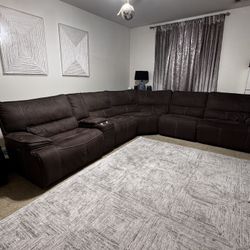 Brown 3-Reclining Sofas- Brown and Rug 