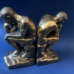 Vintage, Set of Two Brass Thinker Bookends