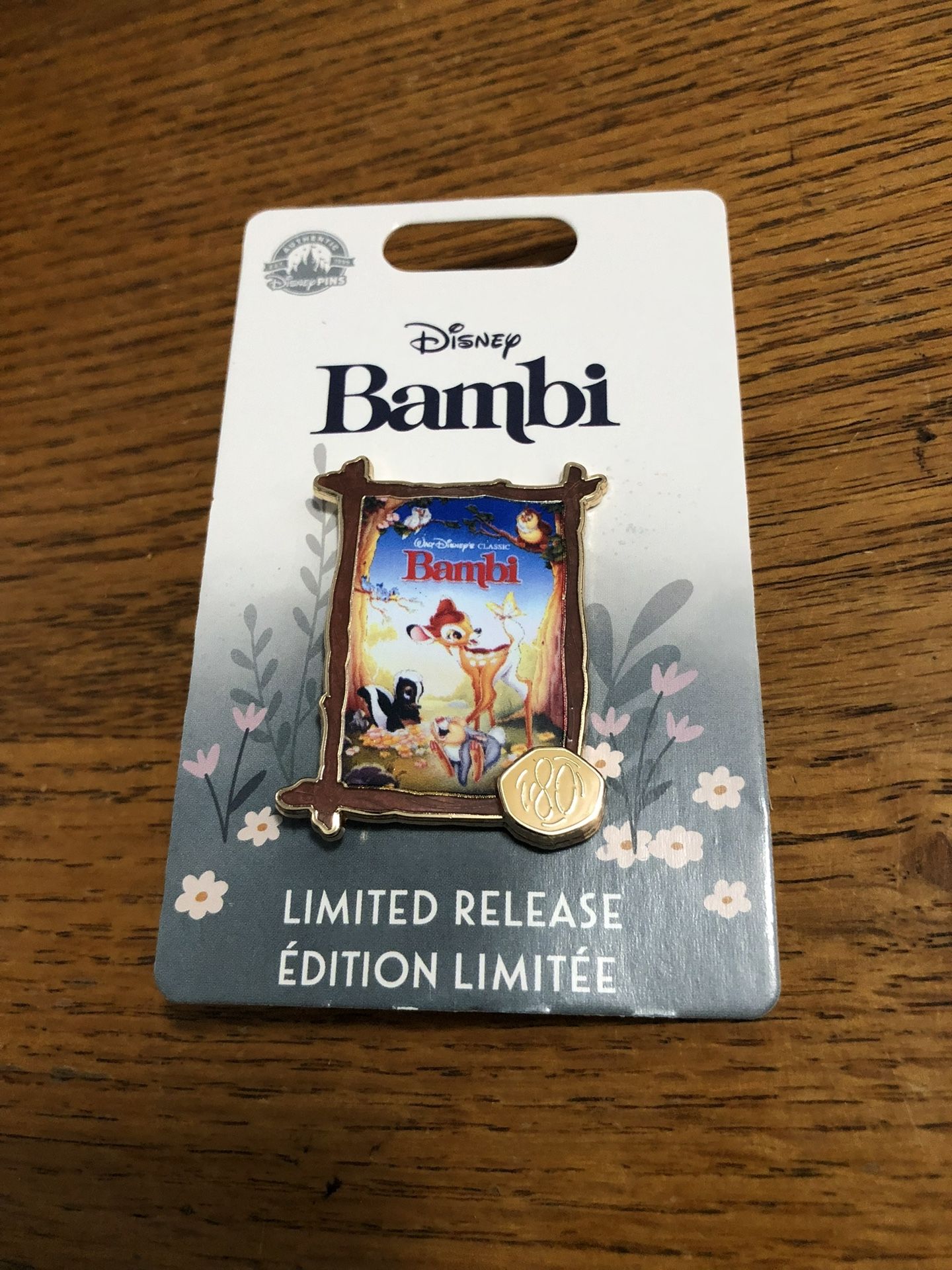 Trading Pin Disney Bambi 80th Anniversary Movie Poster Limited Release Pin. Brand new on original card. Smoke free home