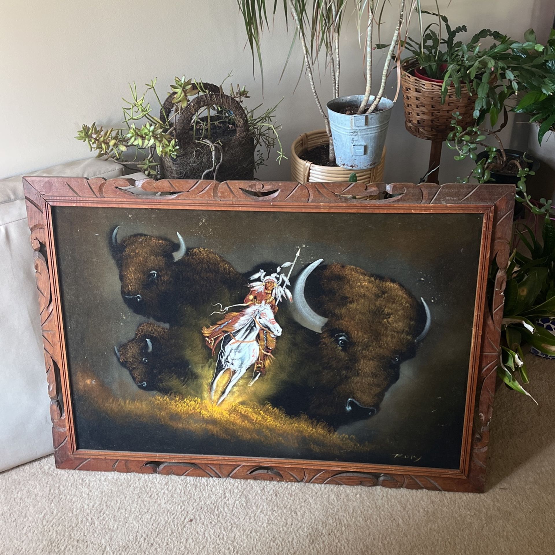 Cool Native American Velvet Painting 40in X29in