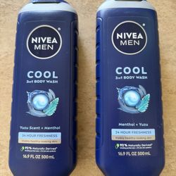 2 Nivea Men Cool 3in1 Body Wash Yuzu Scent + Menthol 16.9 Fl Oz