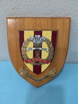 Vintage The Middlesex Regiment Wooden Mess Plaque Shield
