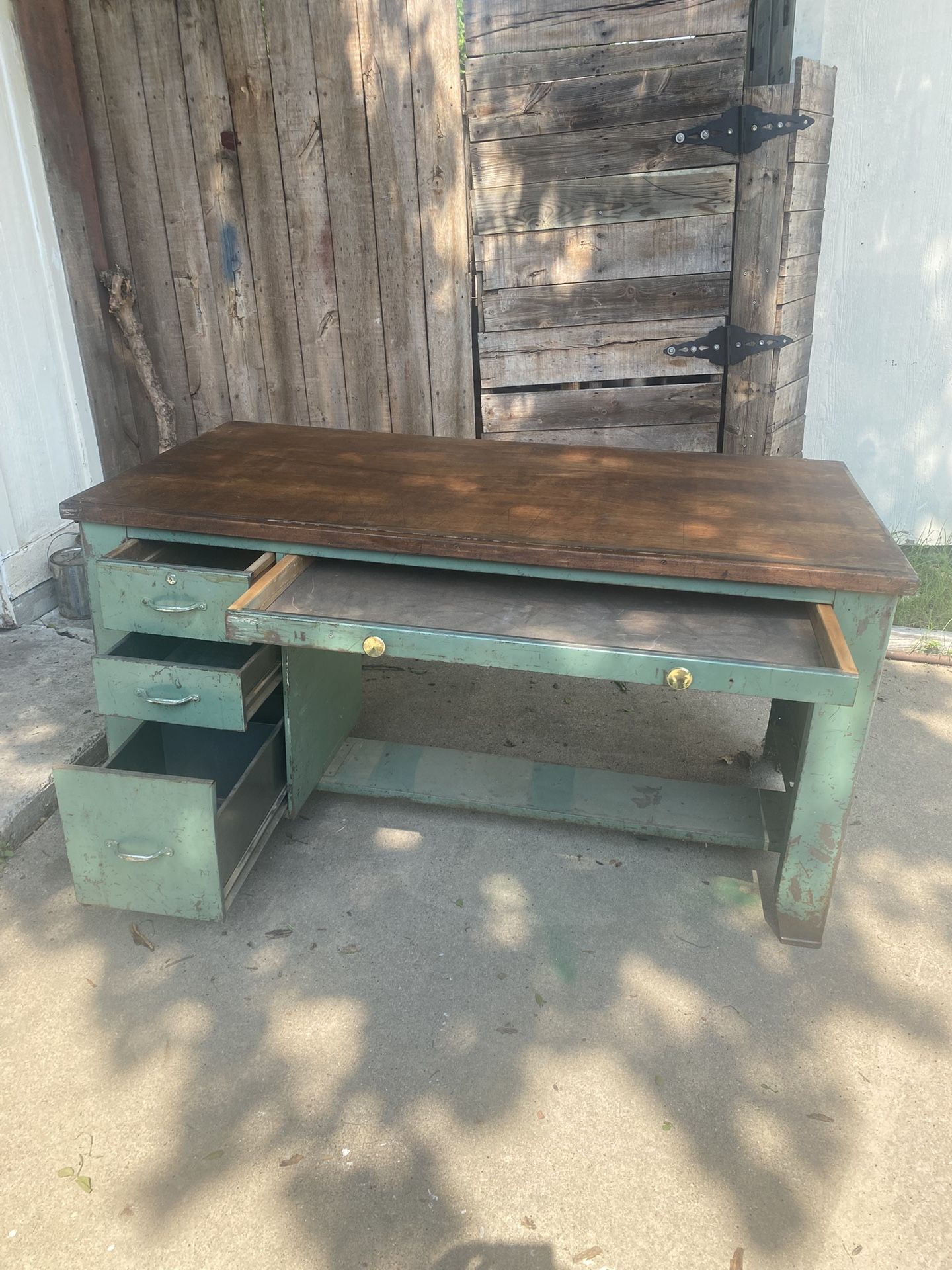 Vintage Green Mid Century Industrial Steel Desk 