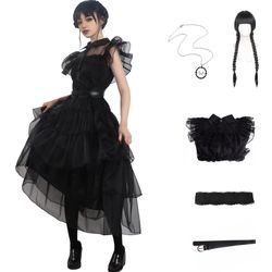 Wednesday Addams Costume w/ Wig Women Medium 