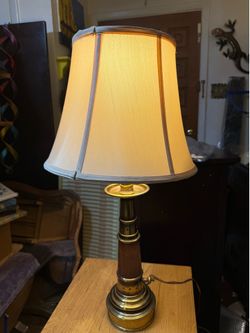 Vintage Nautical Brass & Wood Lighthouse Table Lamp with Shade