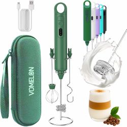 Rechargeable Milk Frother Handheld 3 Speed Coffee Foamer [3 Whisk] Electric Drink Mixer