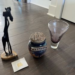 Glass Blown Vase, Rainbow Pottery Jar, Giraffe Carved Figure  - *Best Offer, Not Free*