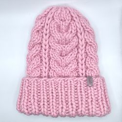 Handmade Chunky Beanie — Thick Knit Hat, Warm Winter Accessory (Pink)