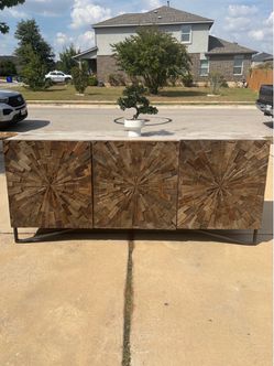 Beautiful 71” Natural Wood Sunburst TV Stand / Media Console – Modern Rustic